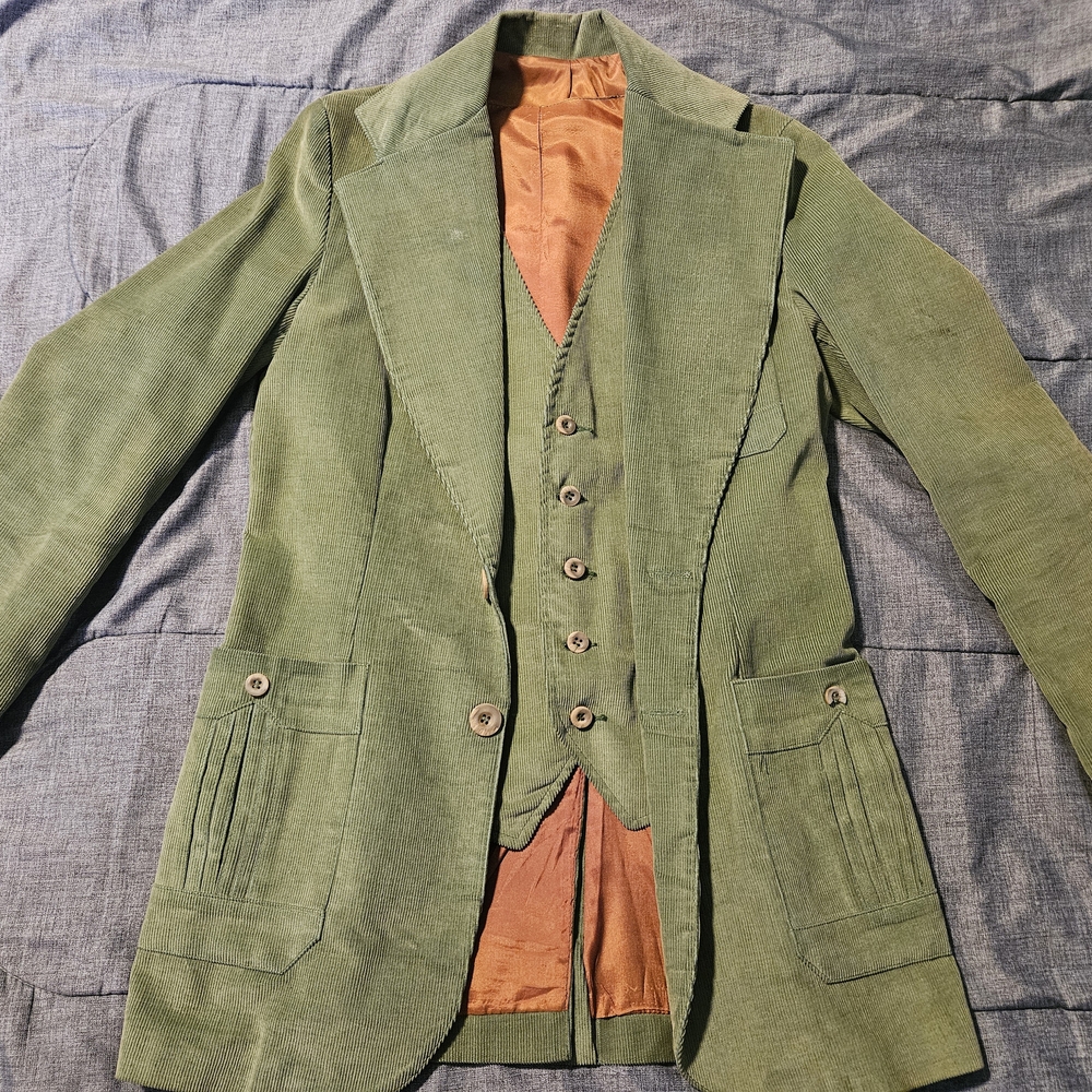 Green Men's Jacket & Vest Set